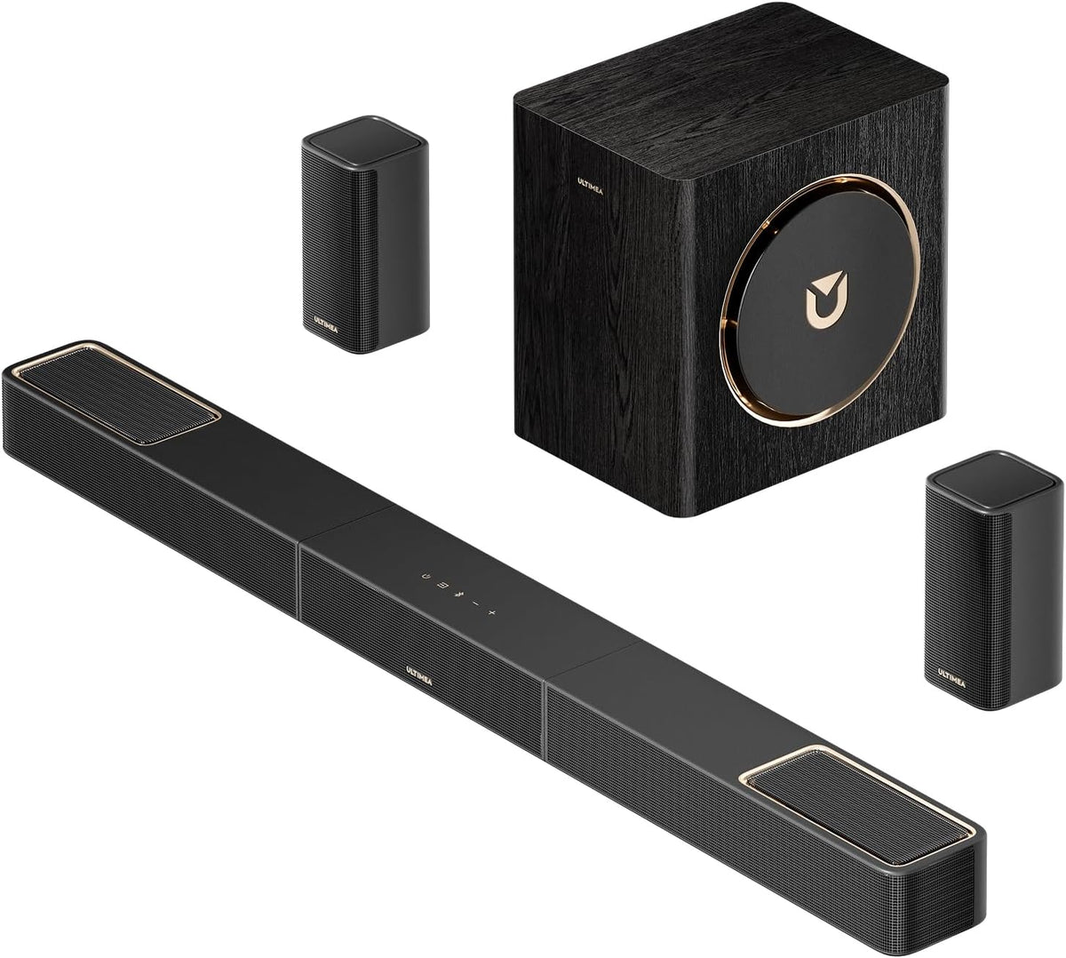 Soundbar ULTIMEA 5.1.2ch z Dolby Atmos, skierowanymi w górę głośnikami górnymi, bezprzewodowym subwooferem i 2 tylnymi głośnikami, 460W, HDMI eARC, BT 5.4, system kina domowego Skywave F40 Boom