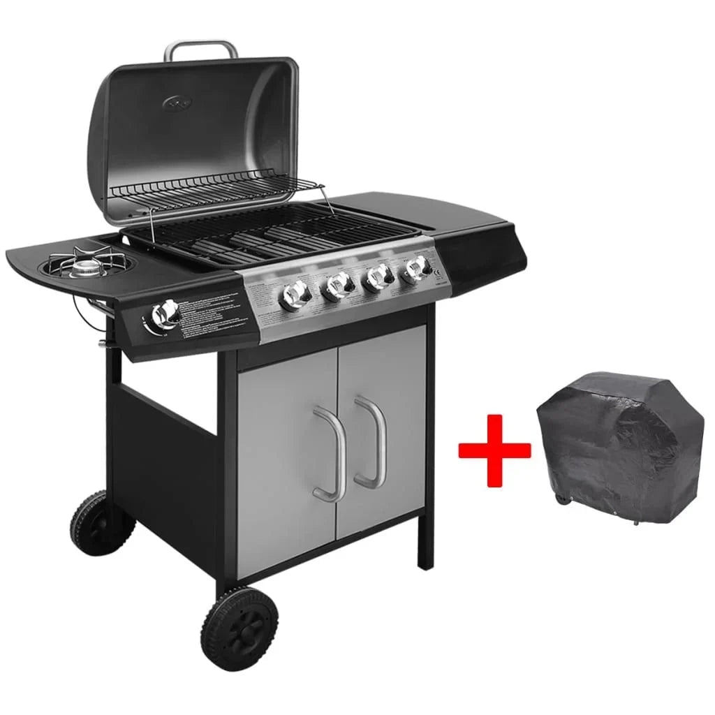 Grill gazowy 4+1 palnikowy czarny i srebrny Vidaxl