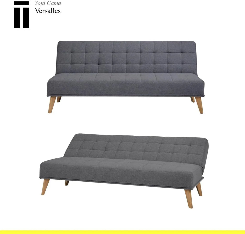 SHIITO | Model Versalles – Sofa rozkładana z systemem Clic-Clac | Gdzie Elegancja spotyka się z Komfortem | Design Capitoné w kolorze szarym | 189,5 x 88 x 89 cm