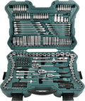 Mannesmann M98430 - Zestaw kluczy nasadowych i innych narzędzi (215 elementów, wymiary: 12x36x51 cm), Kolor zielony Mannesmann