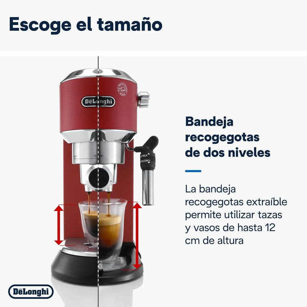De'Longhi Dedica – Ekspres Kolbowy do Kawy Mielonej lub w Saszetkach, Espresso i Cappuccino, Zbiornik 1.3 Litra, System Anti-Drip, Model EC685.M, Kolor Metaliczny