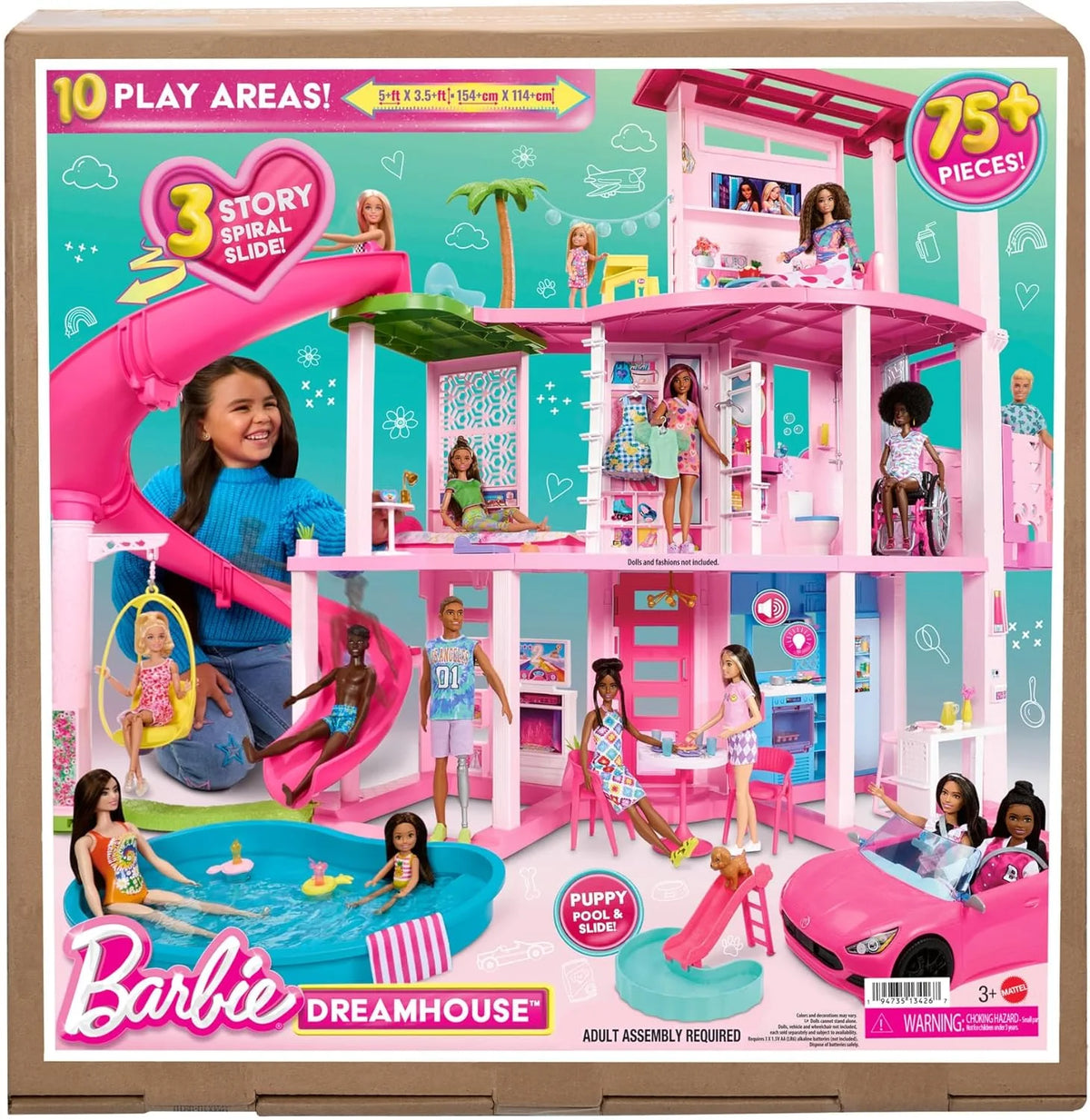 Barbie Dreamhouse 2023 3-piętrowy domek dla lalek z ponad 75 meblami i akcesoriami, od 3 lat (Mattel HMX10)