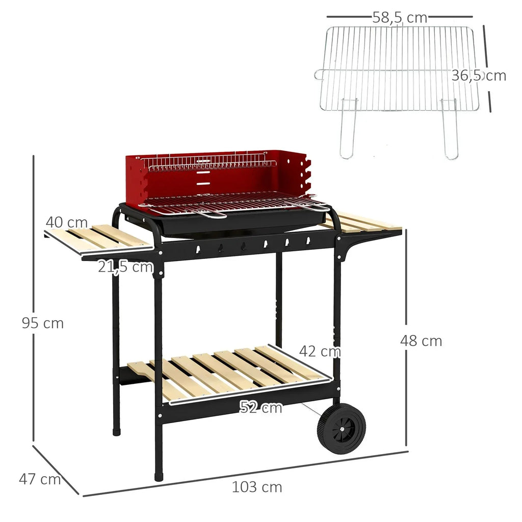 Grill Węglowy Outsunny Metal Sosna, 103x47x95 Cm, Czerwono-Czarny