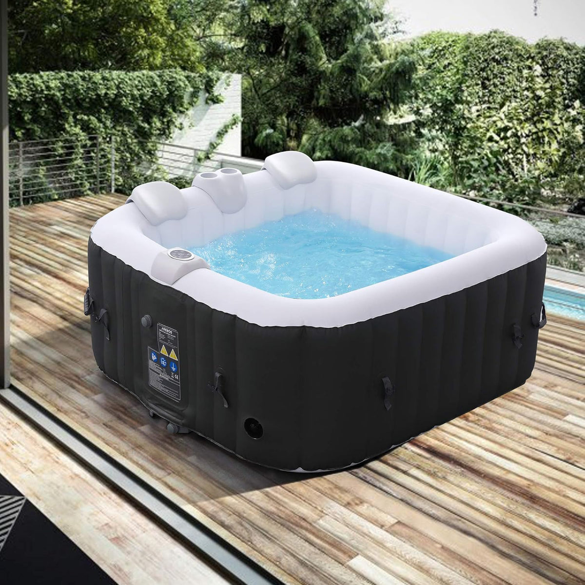 Arebos Dmuchane Jacuzzi SPA | Nadmuchiwane | Kwadratowe | Do Użytku Wewnętrznego i Zewnętrznego | 154x154cm | 4 Osoby | 130 Dysz Masujących | 600 L