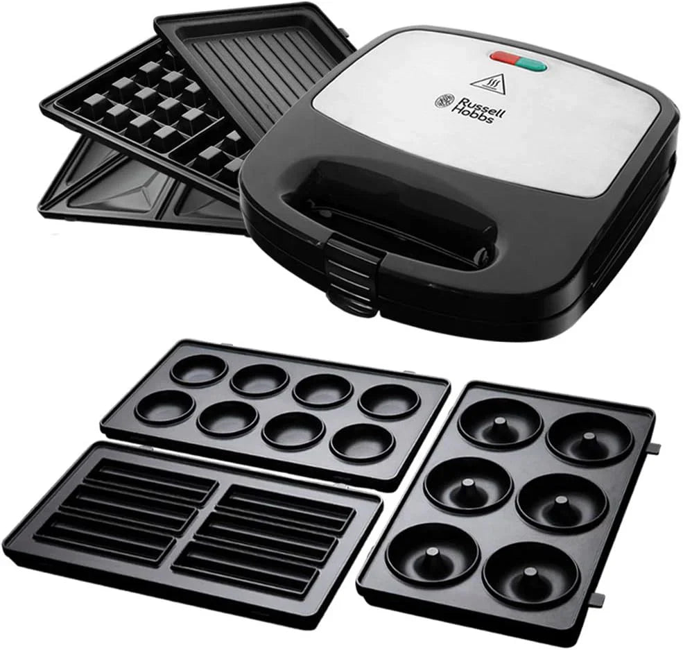 Russell Hobbs elektrisk grill, utbytbara tallrikar, smörgåsmaskin, diskmaskinssäkra tallrikar, 3-i-1 24540-56  Russell Hobbs 3-pack snackstallrikar, cake pop, minimunk och churros passar till Fiesta 24540-56