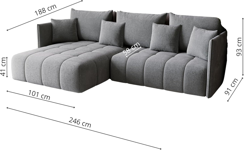Narożnik GONA z funkcją spania 245 x 180 cm – Elegancki, trwały i wolnostojący – Automat ułatwiający rozkładanie – 246 x 188 x 93 cm – Monolith 09 (Jasnybrąz)