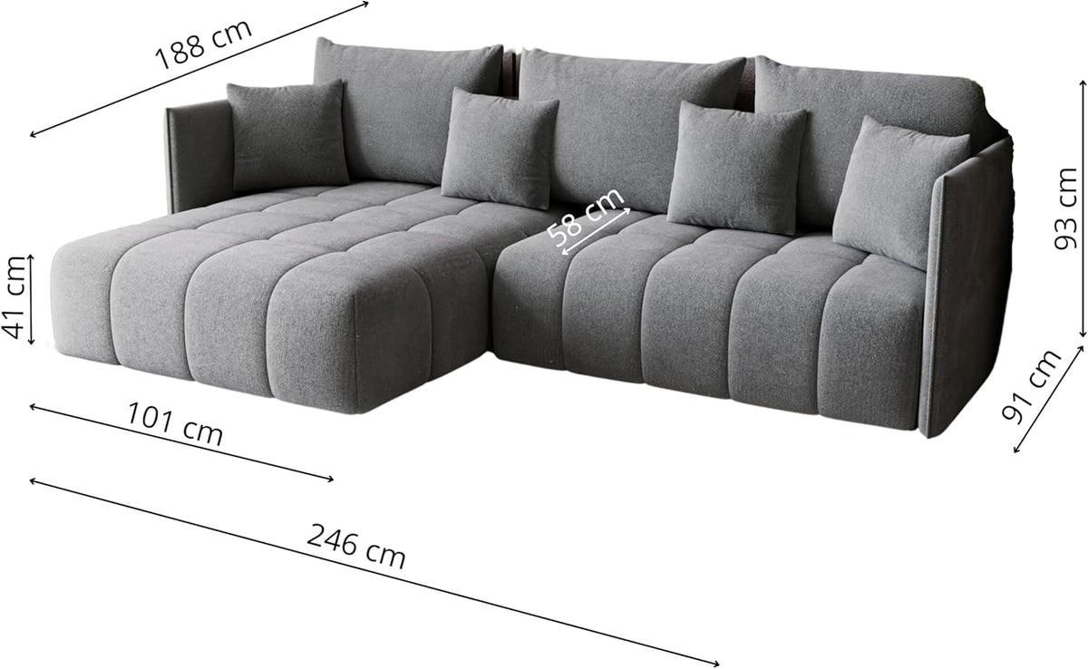 Narożnik GONA z funkcją spania 245 x 180 cm – Elegancki, trwały i wolnostojący – Automat ułatwiający rozkładanie – 246 x 188 x 93 cm – Monolith 09 (Jasnybrąz)