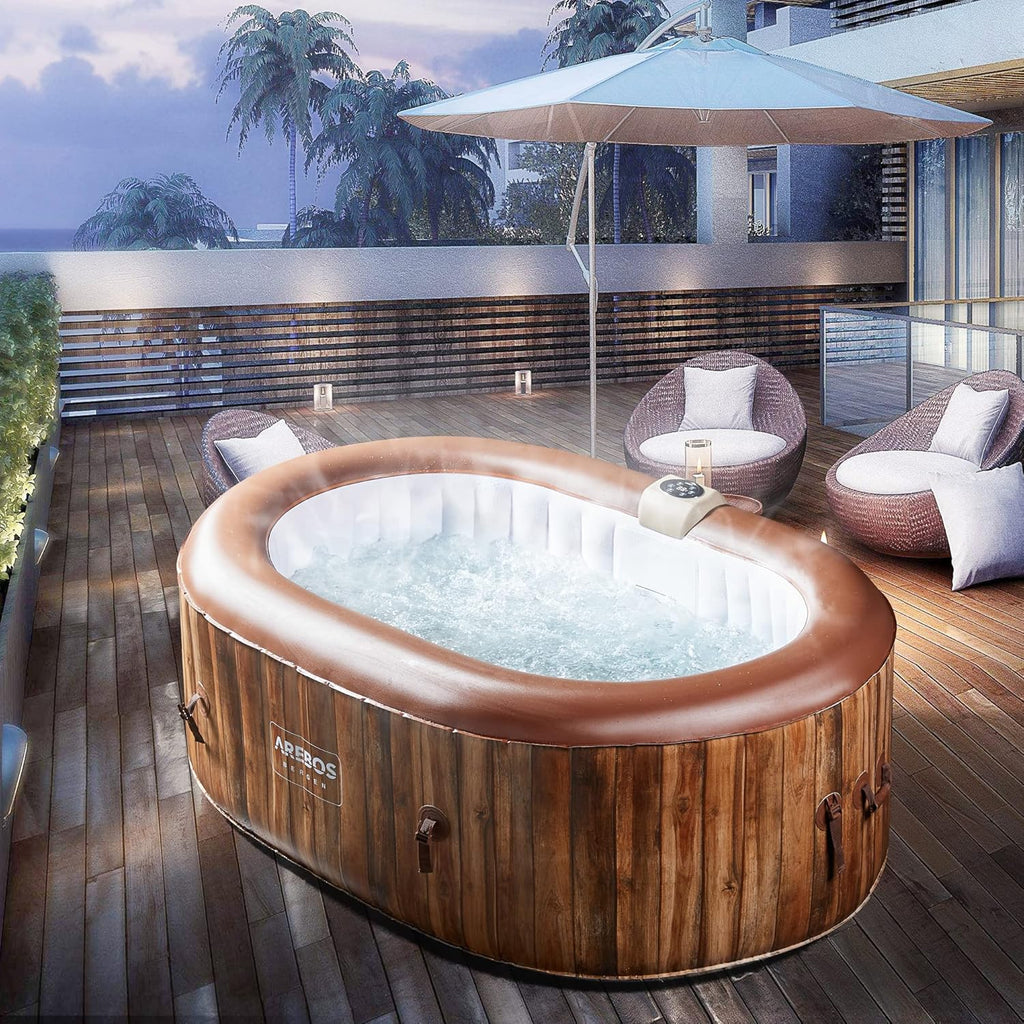 Arebos Whirlpool | Dmuchane SPA | Do użytku wewnątrz i na zewnątrz | Owalne 190x120 cm | 2 osoby | 90 dysz masujących | Z ogrzewaniem | 550 litrów | W zestawie Pokrowiec | Masaż bąbelkowy SPA i Wellness