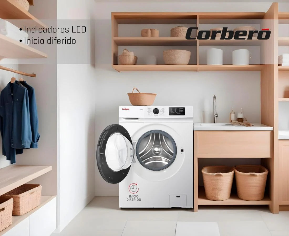 Corberó - Pralka Ładowana Od Frontu | CLH610MC | 6 kg | 1000 obr./min | 15 Programów | Opóźniony Start | Szybkie Pranie | Kolor Biały