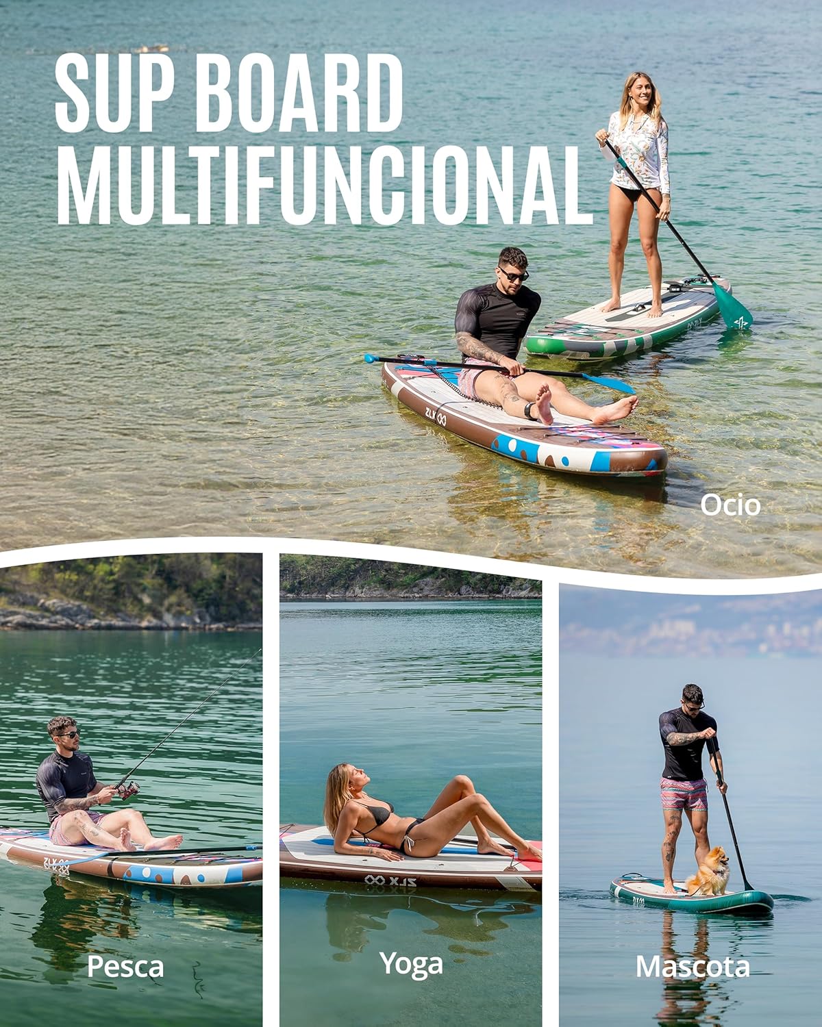 ZLX Deska SUP z siedziskiem 320 cm, nadmuchiwana, dla dorosłych, odpowiednia dla początkujących, szeroka i stabilna, antypoślizgowa