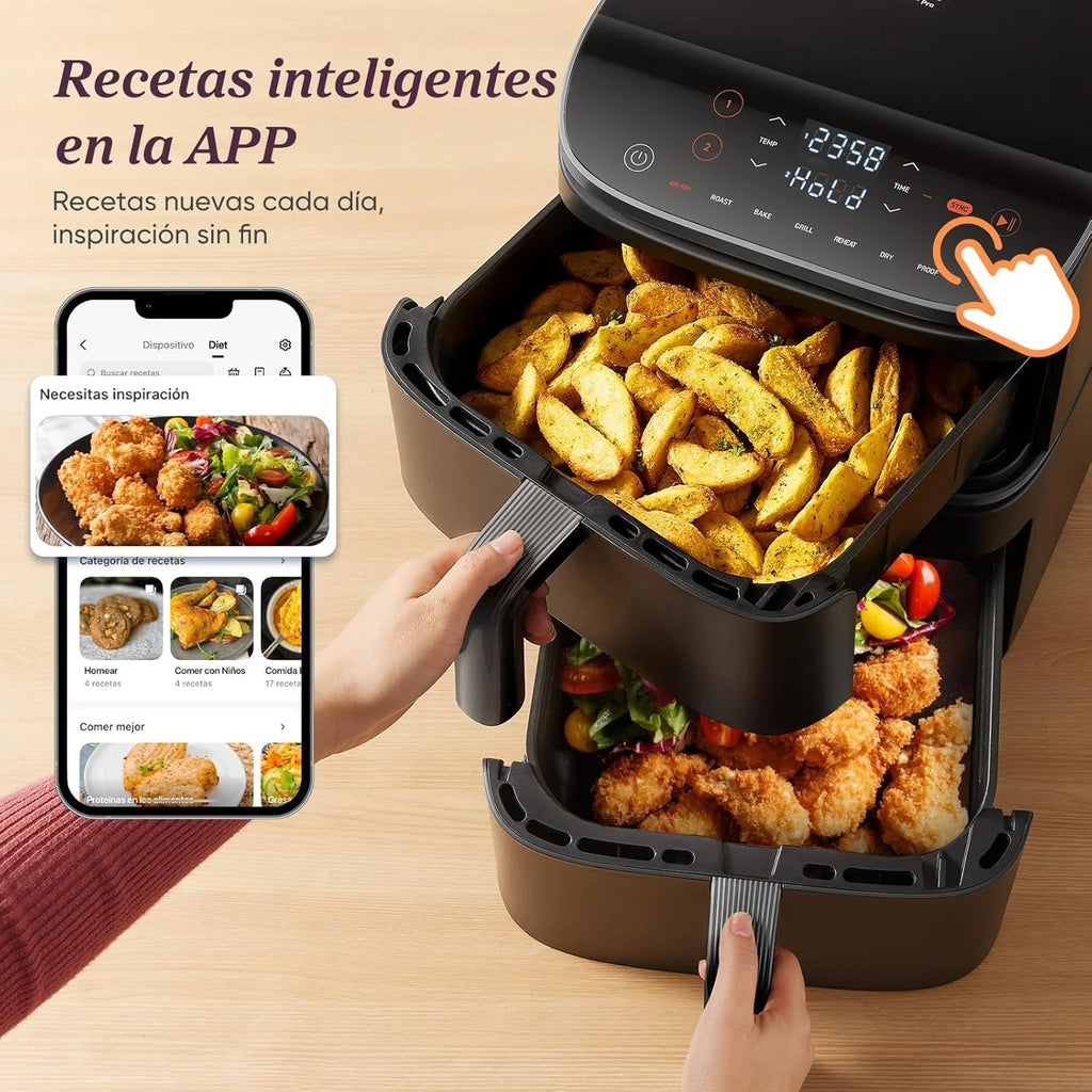 Frytkownica Beztłuszczowa Cosori Turbo Tower 10,8L z Pionowymi Koszami, 3 Poziomy Gotowania, Oszczędność Miejsca, 2630 W, 6 Funkcji, 2 Silniki DC, Ponad 50 Pełnych Przepisów Online