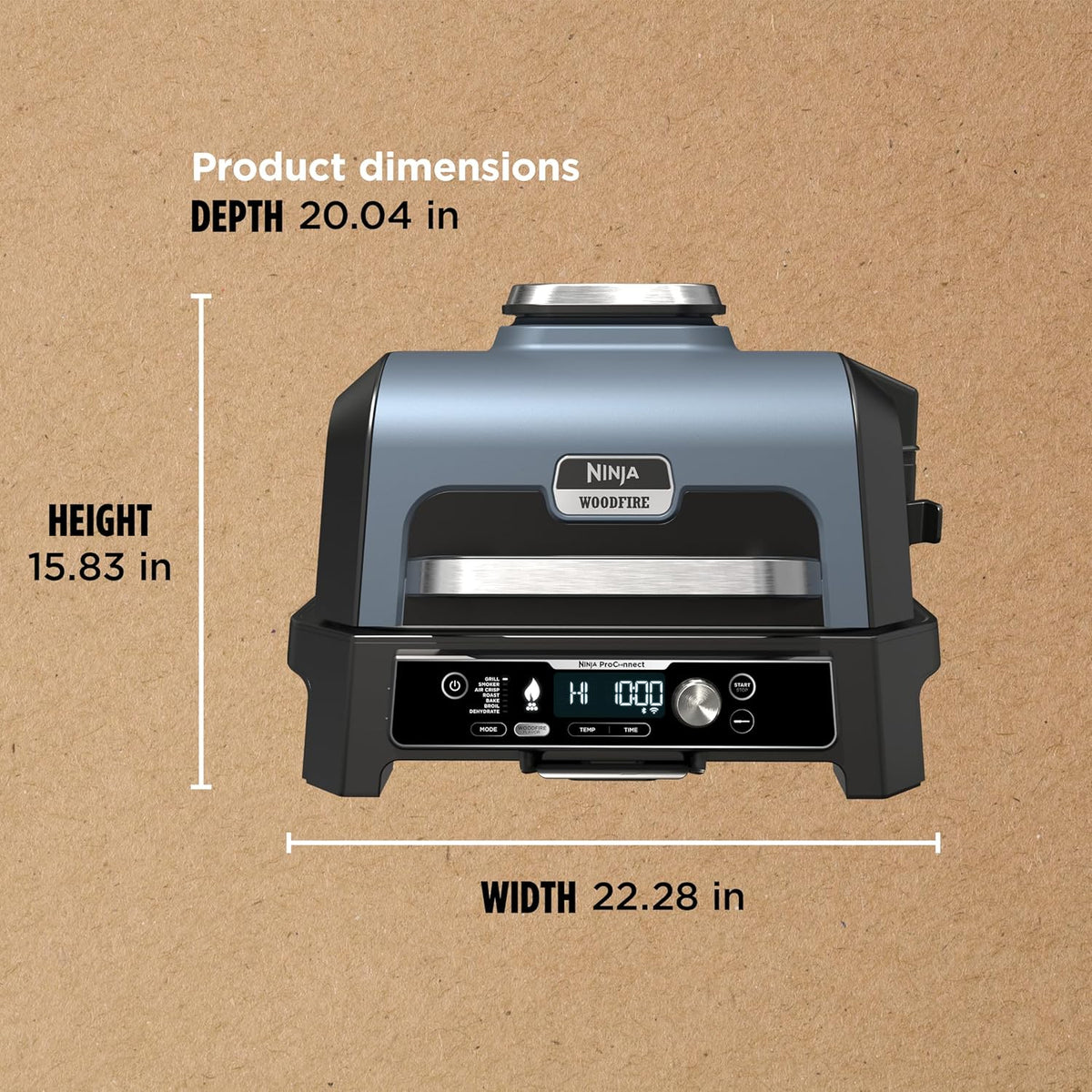 Ninja Woodfire Pro XL Grill i Wędzarnia Zewnętrzna, termometr, master grill 4 w 1, grill wędzarniczy, zewnętrzna frytownica powietrzna, piekarnik, przenośny, grill elektryczny, ciemnoszary, model OG850, 2026