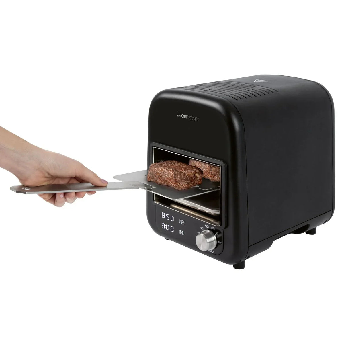 Elektryczny grill na podczerwień Barbacoa, grill ceramiczny, 5 programów gotowania, 850°C, czarny środek, 1600 W Clatronic Ebg 3760