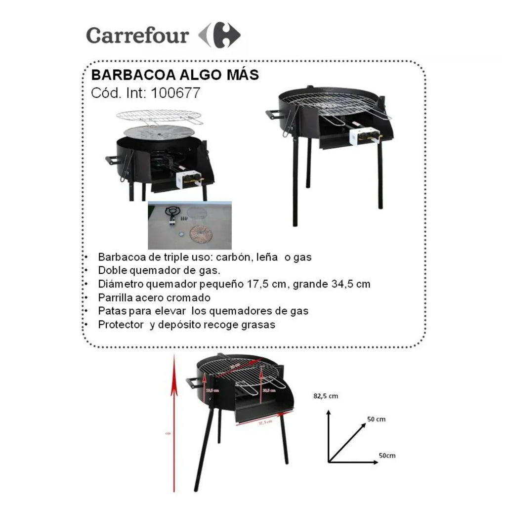 Grill Trzyfunkcyjny Gazowy Barbacoa Algo Más 50 cm z 2 Palnikami