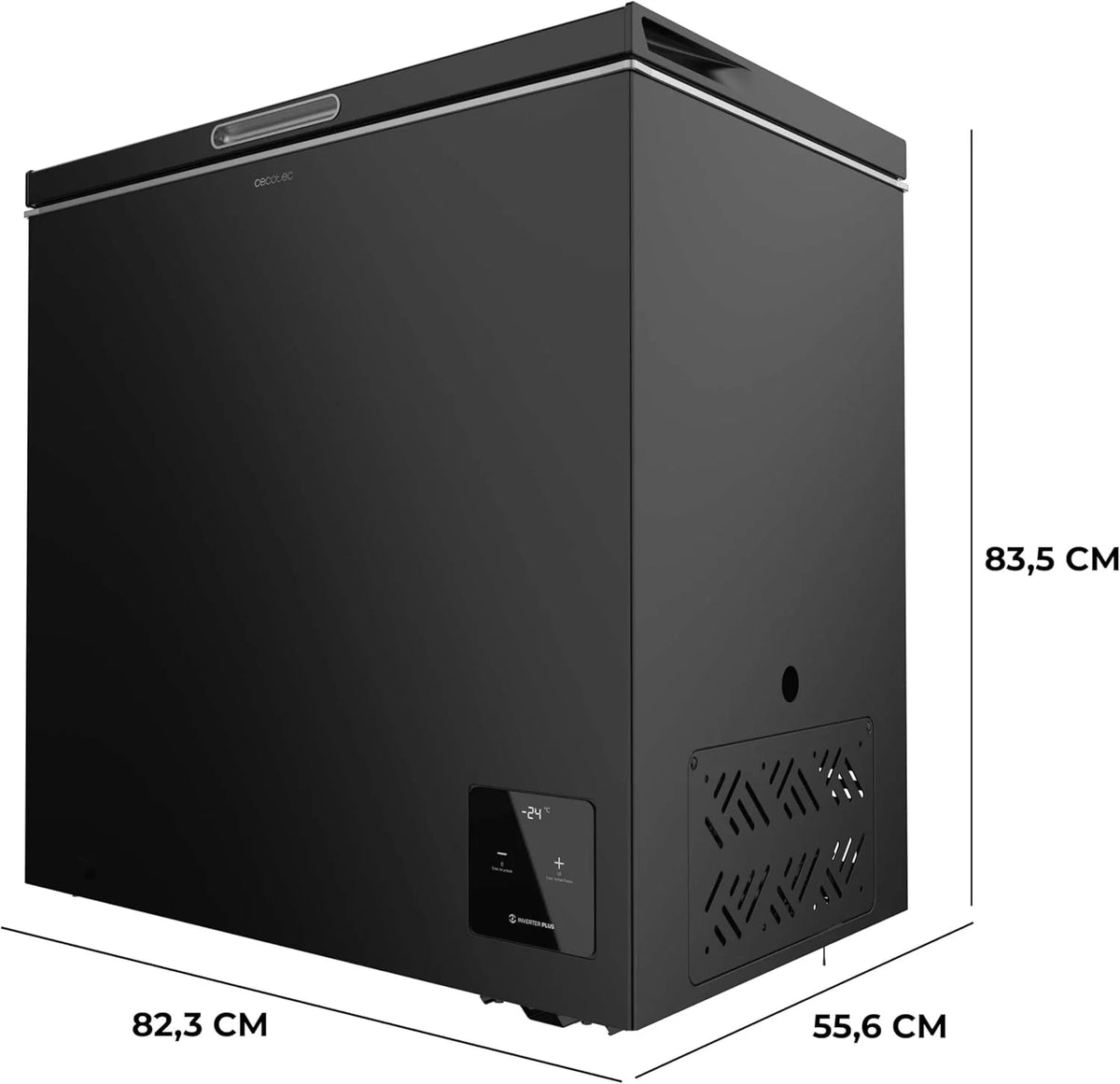 Cecotec Congelador Horizontal De 199 L Bolero Coolmarket Chest 199 Black E. Wykończenie w kolorze czarnym, 83,5 cm wysokości, Kompresor Inverter Plus i tryb szybkiego mrożenia (Fast Freezing)