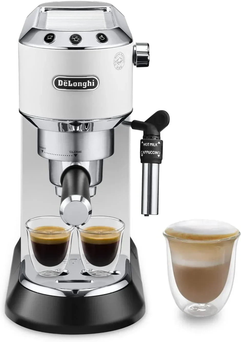 De'Longhi Dedica – Ekspres Kolbowy do Kawy Mielonej lub w Saszetkach, Espresso i Cappuccino, Zbiornik 1.3 Litra, System Anti-Drip, Model EC685.M, Kolor Metaliczny