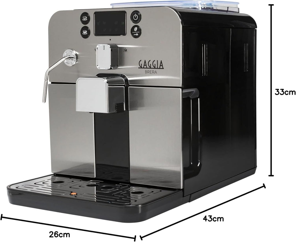Gaggia RI9305/11 Brera – w pełni automatyczny ekspres do kawy, do espresso i cappuccino, ziaren kawy lub mielonej, 1400 W, srebrny/czarny, 100% Made in Italy