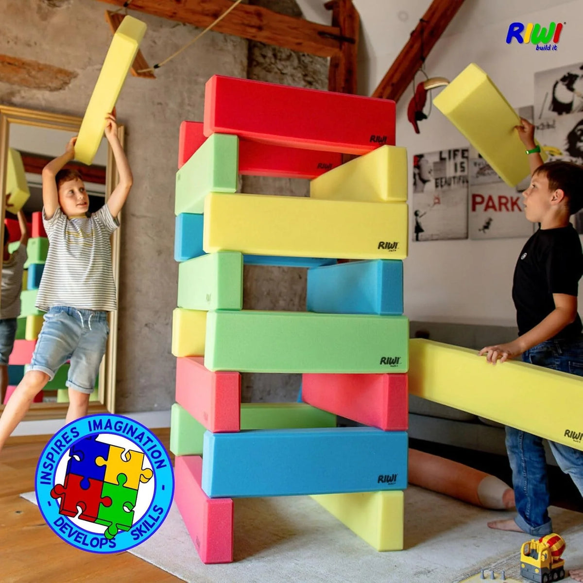 RIWI 24 Klocki Piankowe XXL | Duże i Miękkie | Certyfikat TÜV Austria | Jakość Przedszkolna | Terapia Zajęciowa